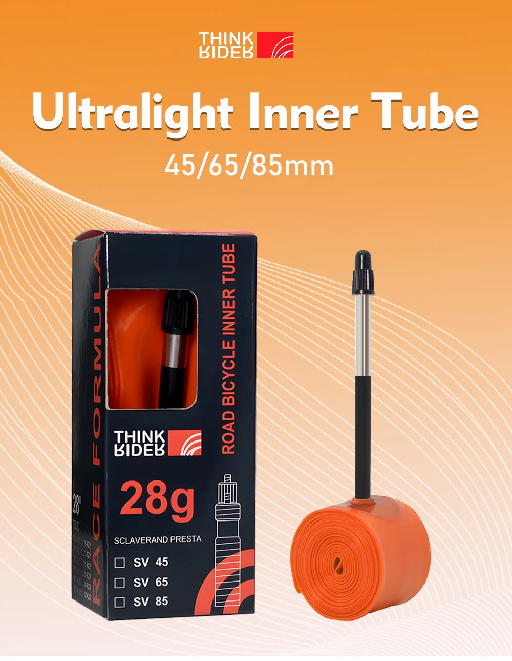 Description Picture 3 of itemThinkRider 2PCS Ultralight 28g Bike Inner Tube 700X18 25 28 Road Bicycle TPU Material Tire 65mm Length French Valve