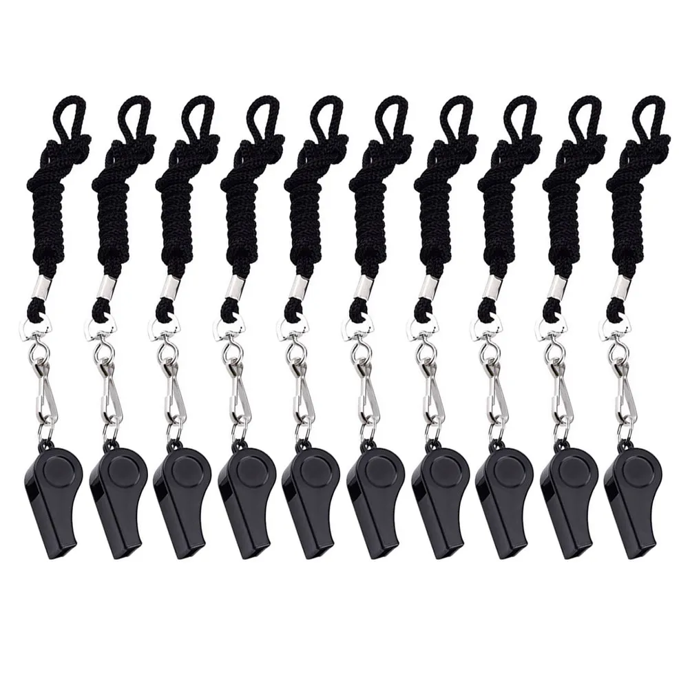 10Pcs 야외 스포츠 코칭 교육 생존 하이킹 여행을위한 높은 내구성 플라스틱 휘슬 비상 안전 휘슬