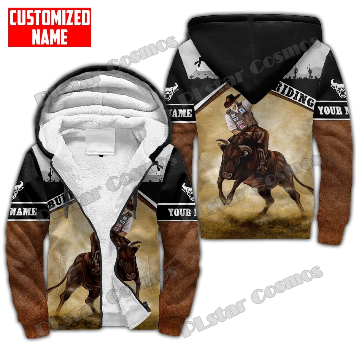 Personalisierte Name Bull Riding 3D Gedruckt Fleece Zipper Hoodies Für Männer Frauen Winter Warme Doppel Plus Samt Casual Jacke JR12 – Detail 12