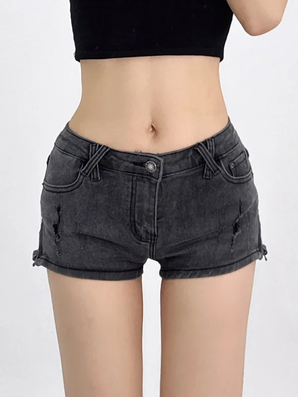 

TVVOVVIN 2023 Summer New INS Style Low Waisted Sexy Ultra HOT ShortS With Side Zipper Worn Slim And Leggy Denim Shorts WFKY