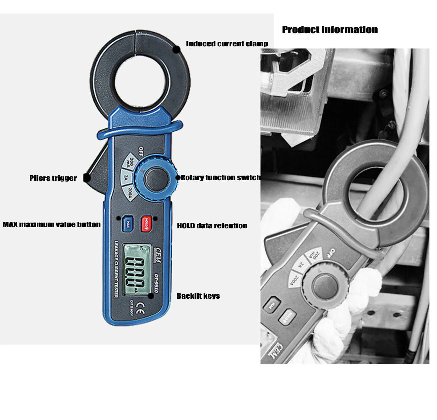 CEM DT-9810 AC Leakage Current Clamp Meter 0.1mA Resolution   Electric Detector Automatic Clamp Meter Digital Display,New. caliper types