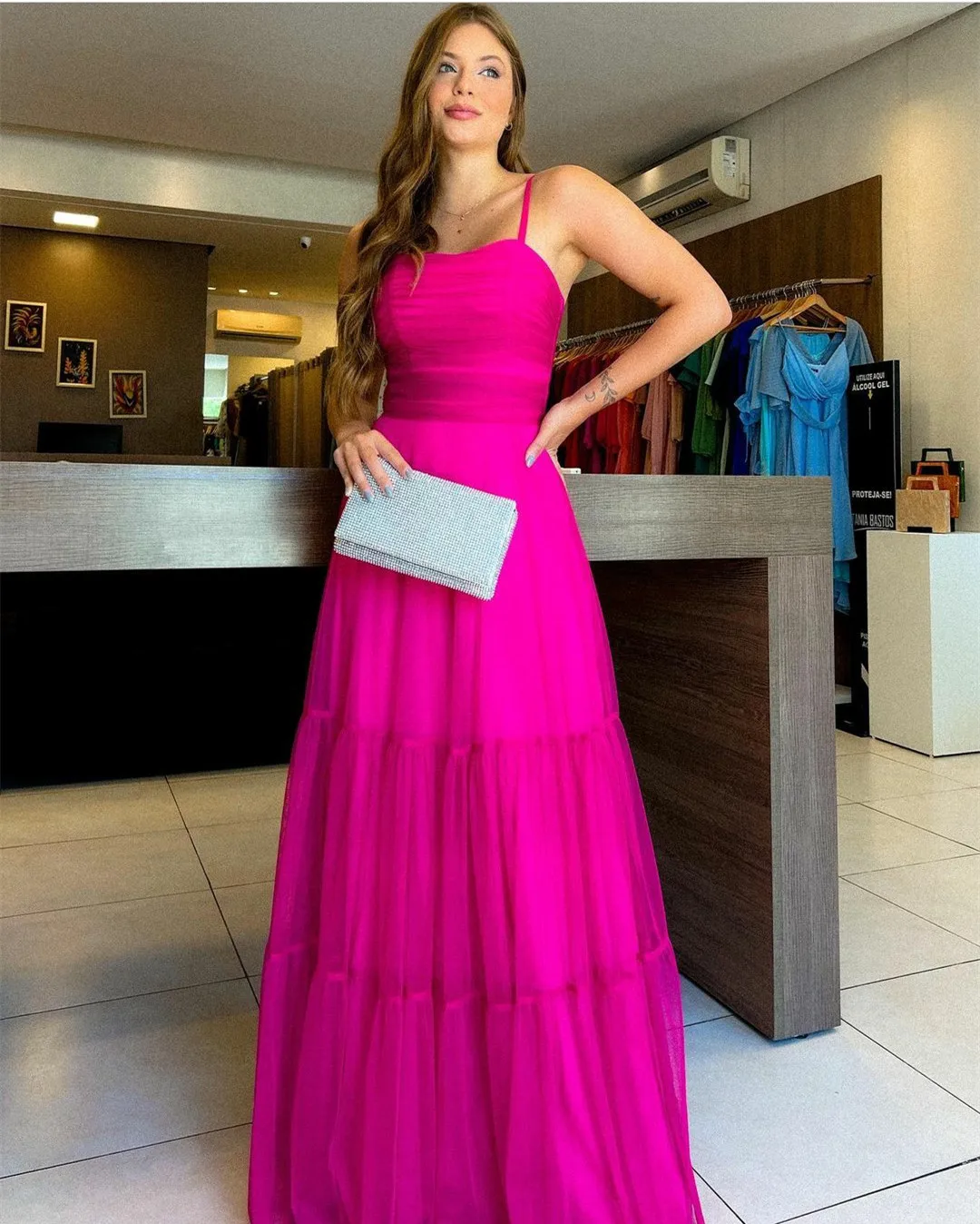 

Elegant Long Spaghetti Tulle Evening Dresses Pleated A-Line Floor Length Prom Gowns Robes de soirée Party Dress Вечерние платья