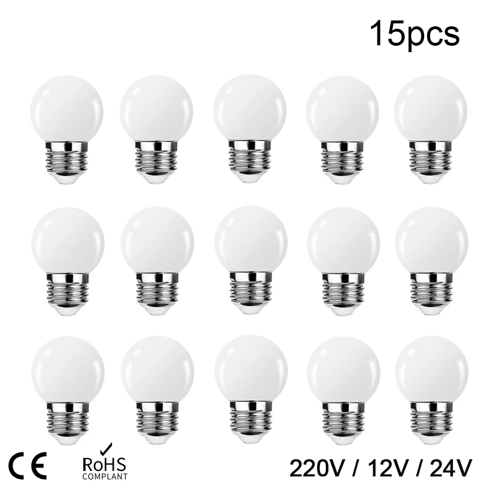 

Led Bulb Plastic Milky Globe PC G45 Warm White E27 220V 12V 24V String Light Bulb 1W 3W Garden Party Cheap Ball Lamps