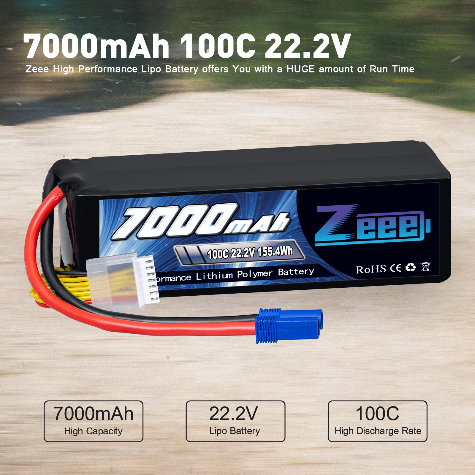 2pcs Zeee Lipo Battery 4S/6S 22.2V 100C 7000mAh Softcase with EC5 Plug for RC Car Truck Tank Racer Hobby FPV Drone Battery Parts