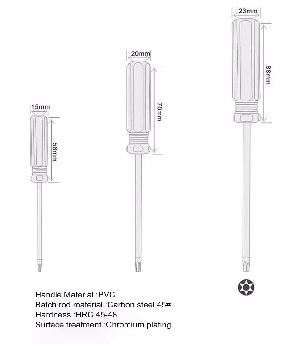 PVC 컬러 바 핸들 스크루 드라이버 수리 도구, 구멍 Torx 스크루드라이버 키, T5 T6 T7 T8 T9 T10, 도매 100 개/로트