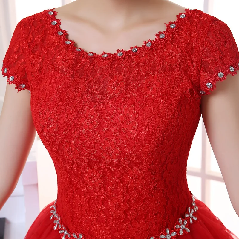 Wedding Dresses Plus Size Red White Lace O-neck Sequins Wedding Dresses Princess Bride Gowns