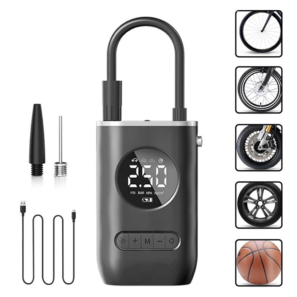 

Электрический насос для накачивания, портативный беспроводной умный цифровой компрессор, датчик давления в шинах, подходит для автомобилей, велосипедов, мотоциклов, мячей