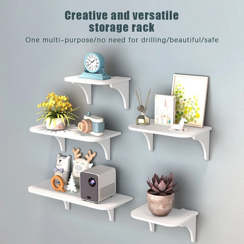 Wall Mount Router Shelf Punch-free TV Set-top Box Floating Hanging Rack Home Power Strip Wifi Router Storage Holder Wood 2