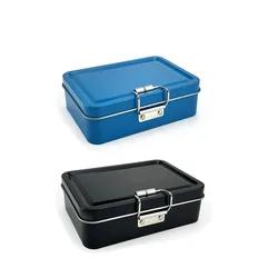 Solid Color Flip Cover Buckle Iron Storage Tin with Lid - Durable Metal Organizer Box (Black blue)