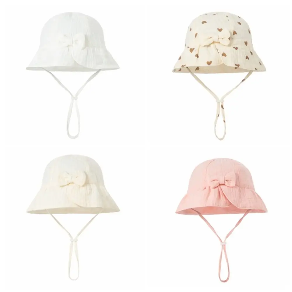 Sweet Cotton Toddle Bucket Hat Bowknot Love Heart Baby Sunhat Wide Brim Sunscreen Infant Fisherman Hat Girls
