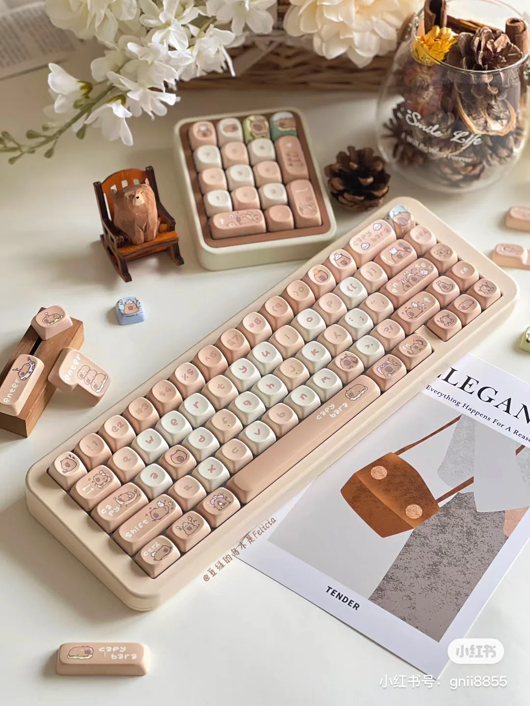 Alice Capibala Keycaps para Teclado Mecânico Quadrado Térmico Sublimação Bonito Alice Keycap Barra de Espaço Dividida 2.25 u 2.75u 140 Chaves - Imagem 2