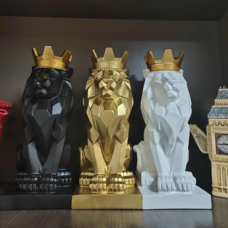 

Cool Nordic Resin Crafts Geometric Crown Lion Ornaments Creative Home Decoration Living Room Porch Study Cabinet Tabletop Decor