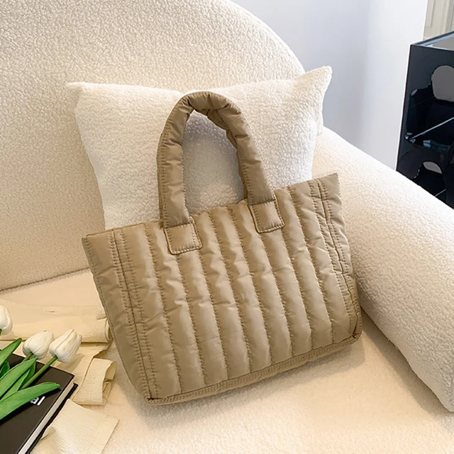 1pcs Ladies Tote Bags Large Capacity Cotton Padded Bag Solid Color Casual Fashion Nylon Elegant for handbag 6