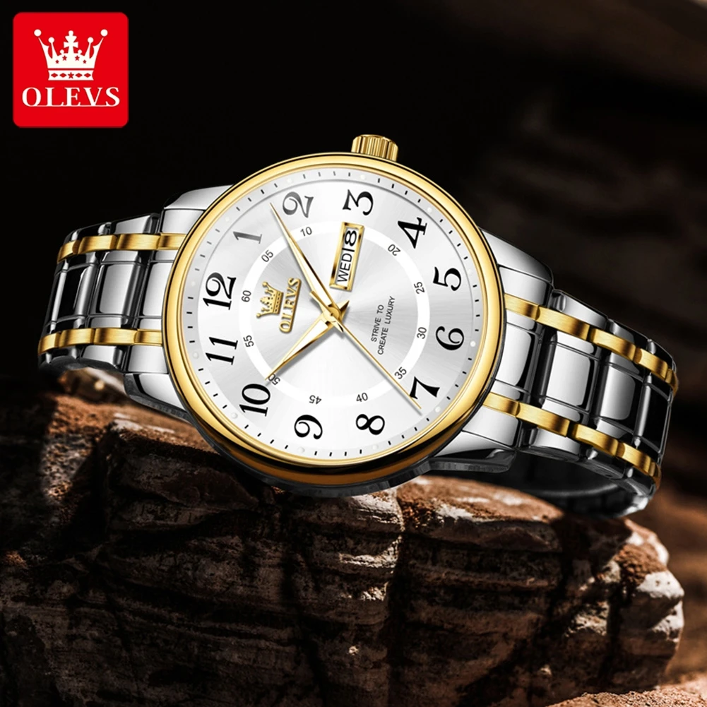أوليفس-ساعة يد رجالية مقاومة للماء من الفولاذ المق...