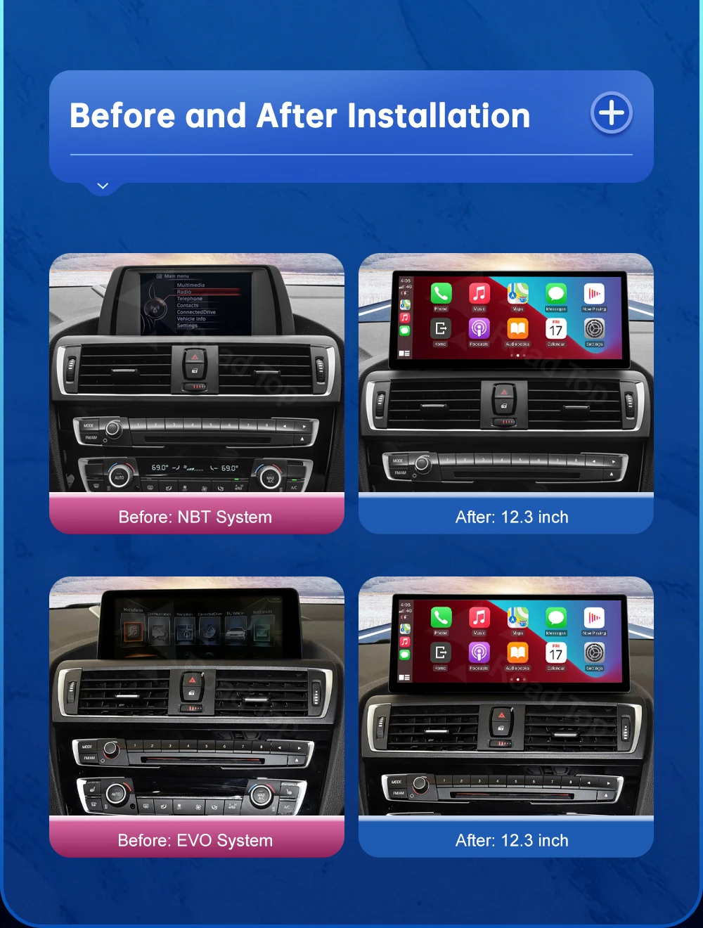 12,3 Zoll Linux Display Multimedia Player für BMW Serie 1 2 3 4 F20 F21 F22 F45 F30 F31 F32 F33 F45 NBT EVO GPS Carplay Touchscreen – Detail 4