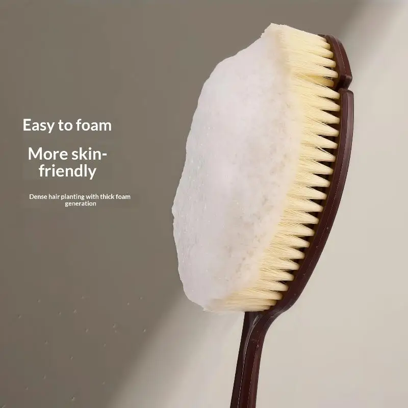 Spazzola per massaggio corpo 2 in 1 con manico lungo, spazzola per la schiena con setole naturali di cocco, spazzola da bagno per uso a secco o bagnato, accessorio regalo. - immagine 3