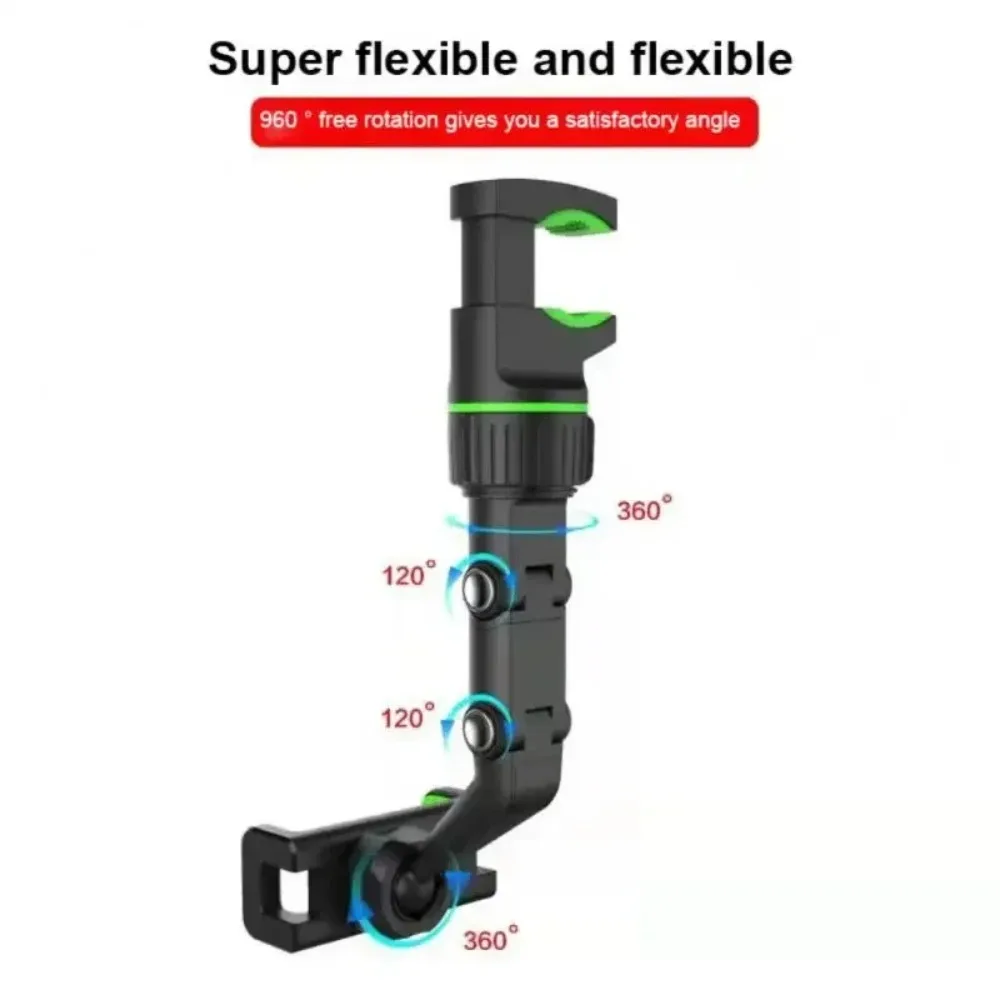 Car Phone Holder Multifunctional 360 Rotatable Rearview Mirror Hanging Clip Bracket GPS Support Accessories