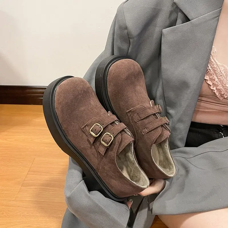 Fashion British Style Slip On Shoes For Women Round Toe Casual Female Sneakers Flats Shallow Mouth Autumn Oxfords Clogs Platform