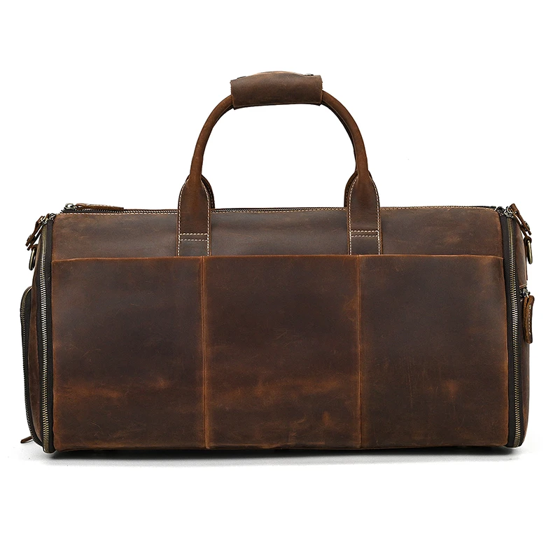 Large Leather Duffle Bag With Shoe Compartment