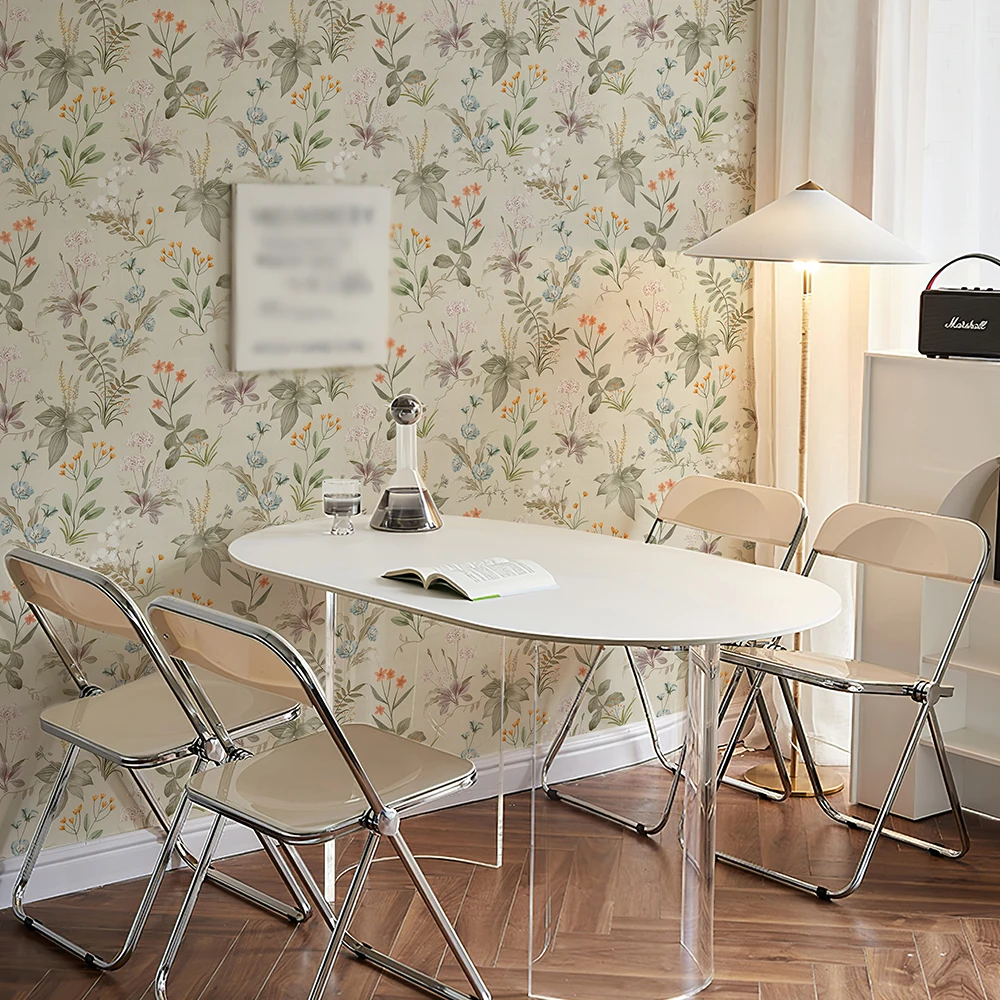 Retro Floral Light Yellow Floral Wallpaper Self-adhesive Home Decor Waterproof Flower Wallpaper PVC Furniture Cabinet Sticker 2