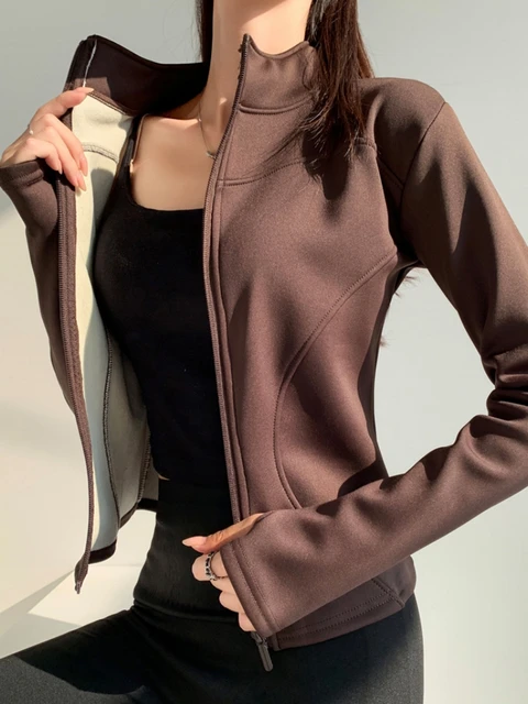 67416-4a5ab6.jpg slim fit long sleeves jacket full-zipper fleece warm winter thick coat outer wear women gym fitness yoga tops