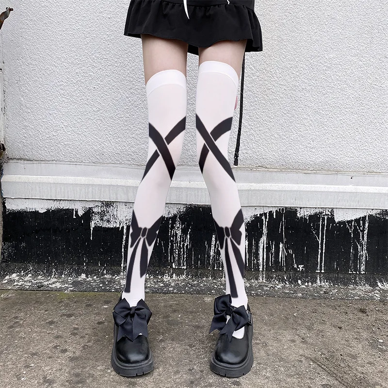 

Y2k Printed Silk Stockings Thin Women's Spring Autumn Japanese Girls Lolita Cute Animation Over-the-knee White Velvet Long Socks