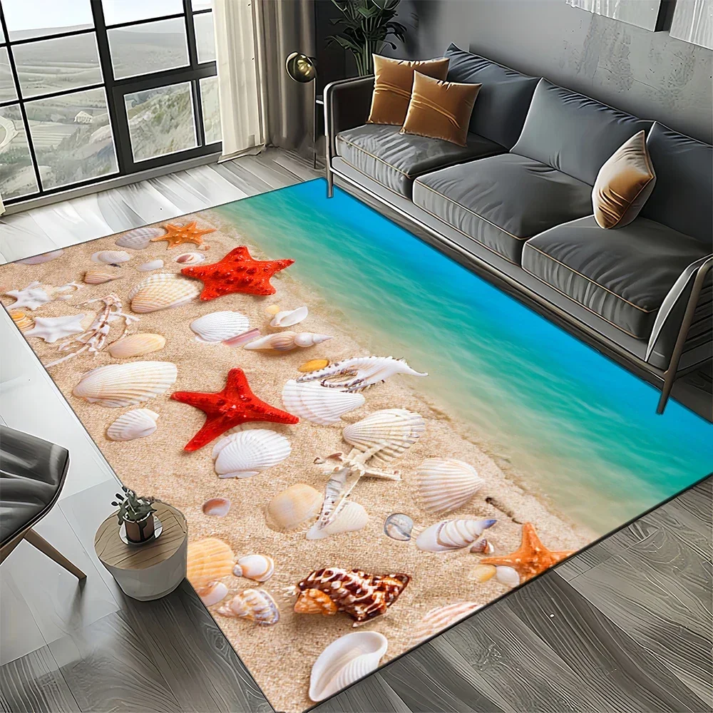 2025 New Starfish Beach Shell Sea Star Sand Carpet Rug for Living Room Bedroom Home Sofa Decoration,Kids play Non-slip Floor Mat