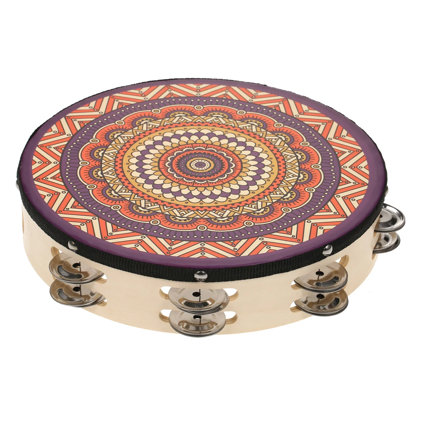 WoodenTambourineHandbellHandDrumwithDoubleRowMetalCymbals
