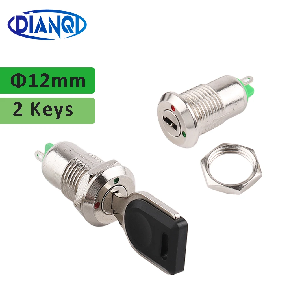 12mm Zinc Alloy Electronic Key Switch With 2 Keys 1PC ON OFF Phone Lock Security Power Button Tubular Terminals 2 Position 1A