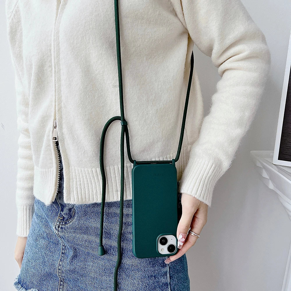 Crossbody Lanyard Liquid Silicone Soft Case with Necklace Strap