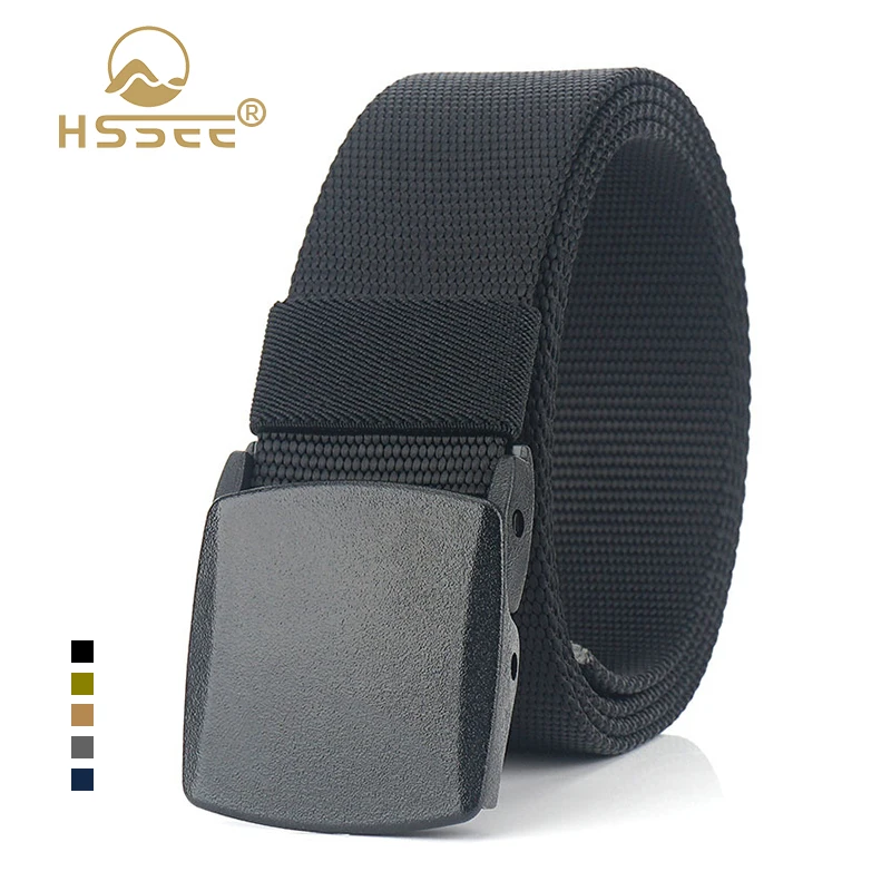 HSSEE 95cm to 120cm Metal-free Belt for Men and Women Plastic Buckle Soft Nylon Casual Belt No Metal Jeans Waistband Male Female