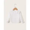 Kids Girl 1-6Y Button T Shirt Hollow Lace Collar White Long Sleeved Lovely Korean Version Top Autumn Toddler Girl Clothes 4