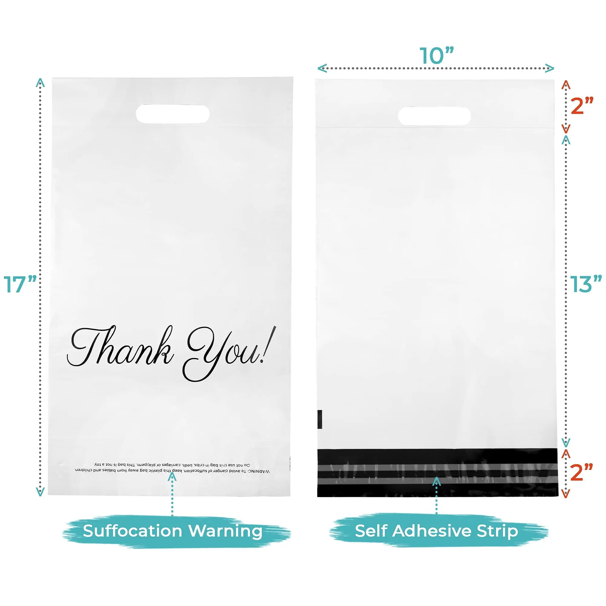 Poly Mailers com Alça Embalagem Bolsas de Envio Obrigado Mailing Envelope Auto Selo Grosso 10x13 Pacote de 10 - Imagem 2