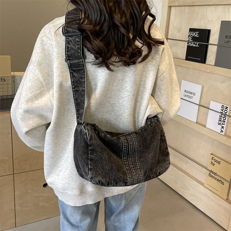 

Black Denim Women's Bag Canvas Tote Handbags Cowboy Shoulder Bag Messenger Bag Y2K Eco Bag Korean Satchels New Jeans Side Bag