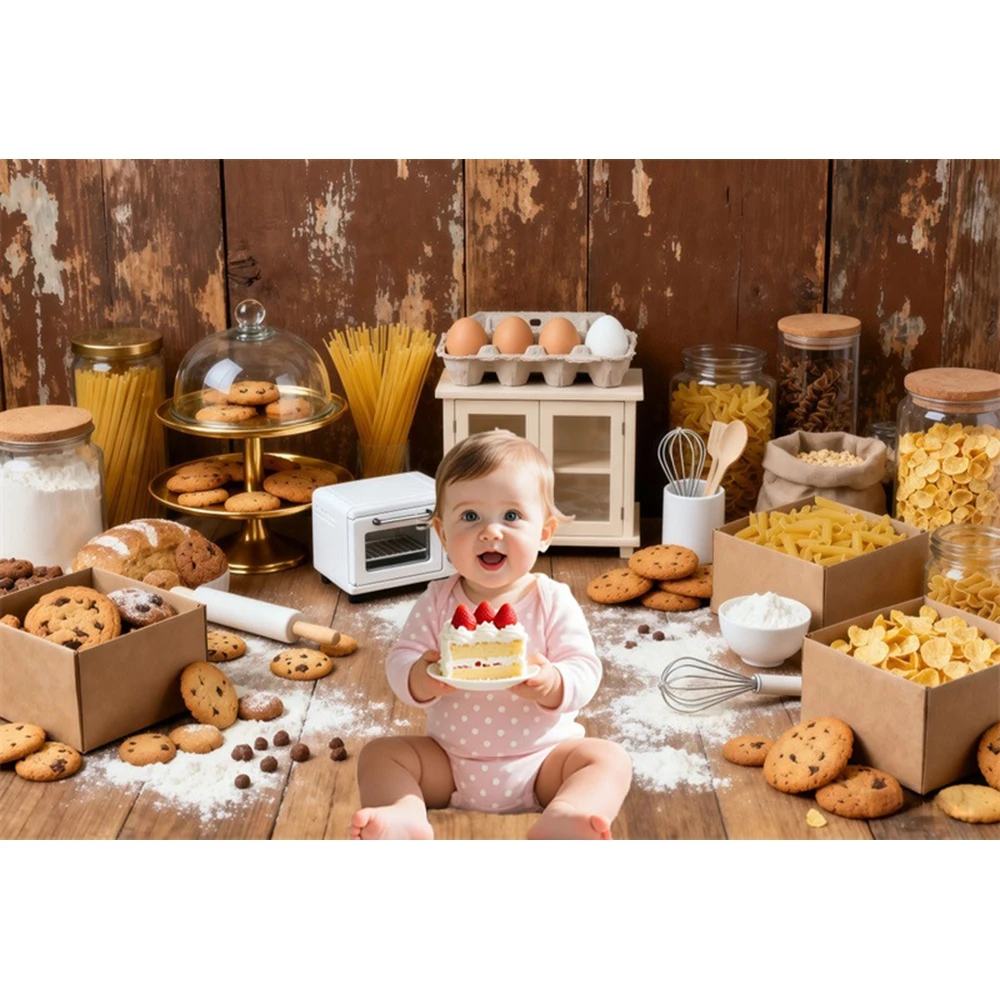 1번째 생일 파티 배경막 비스킷 베이킹 빵 베이비 샤워 어린이 초상화 사진 배경 사진 스튜디오