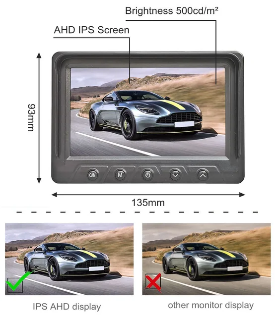 654042-9d25fd.jpg DIYSECUR 1024x600 4Pin 5 بوصة AHD IPS شاشة الرؤية الخلفية للسيارة شاشة عرض رقمية لكاميرا السيارة AHD CVBS