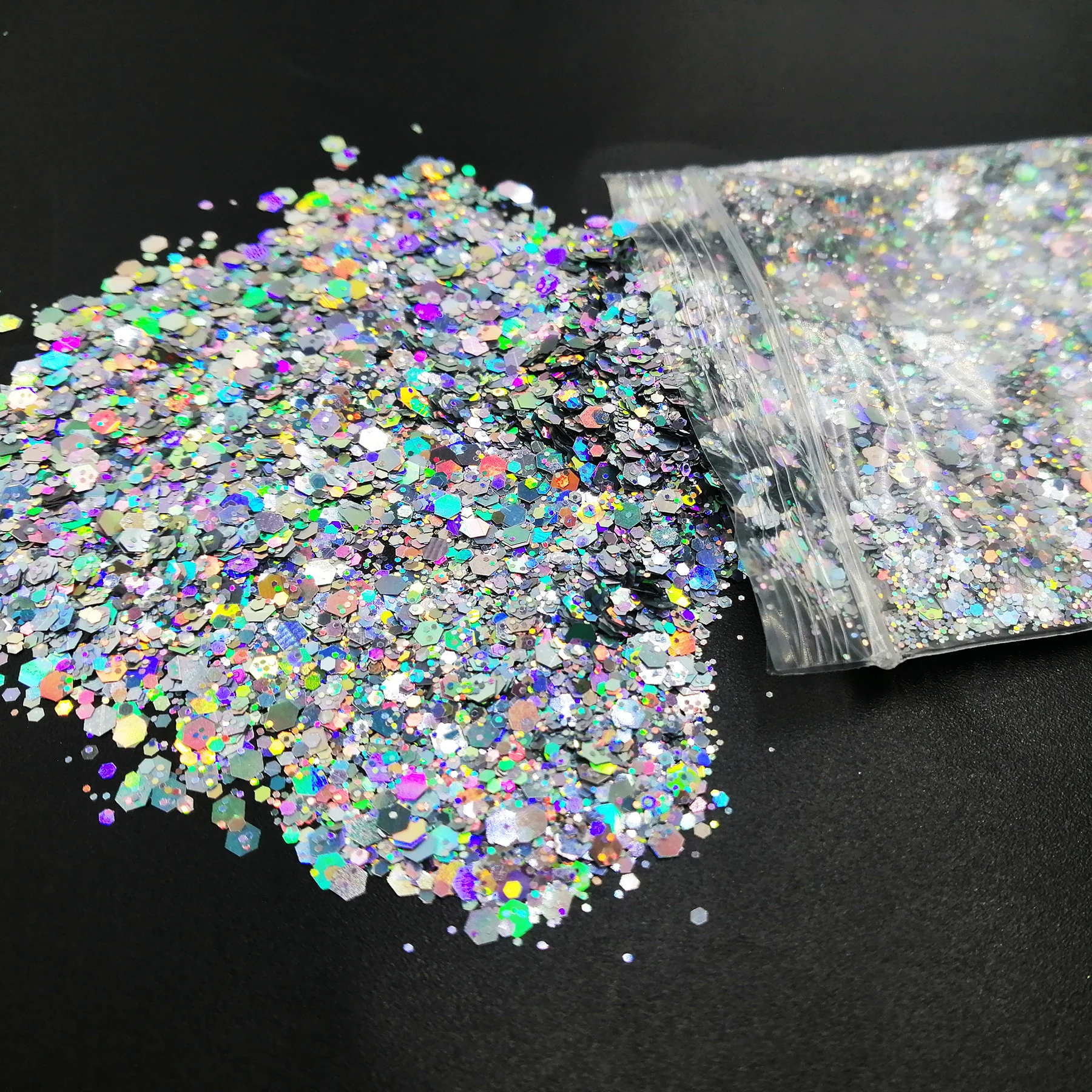 홀로그램 레이저 무지개 빛깔 청키 글리터 믹스 육각형 팔레트 모양, 네일 아트 바디 메이크업 공예 페이스 페인트 DIY, 24 색, 10G