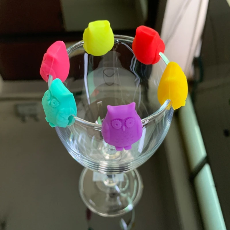 Red Wine Glass Markers Set of 6 Owl Silicone Drink Glass Tags Identification Cup Labels Signs For Party Bar