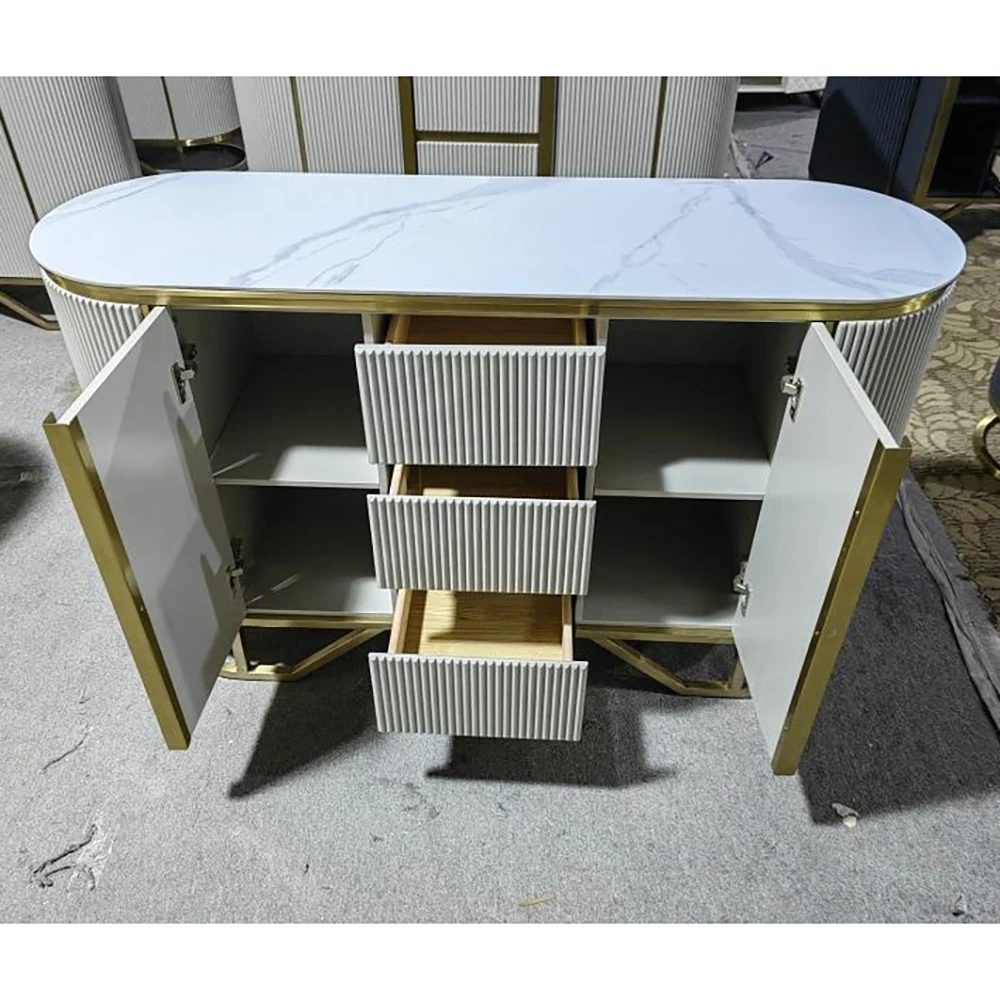 Luxury Console Sideboard Dining Room Buffet Cabinet with Marble Top for Home Restaurant Hotel Furniture