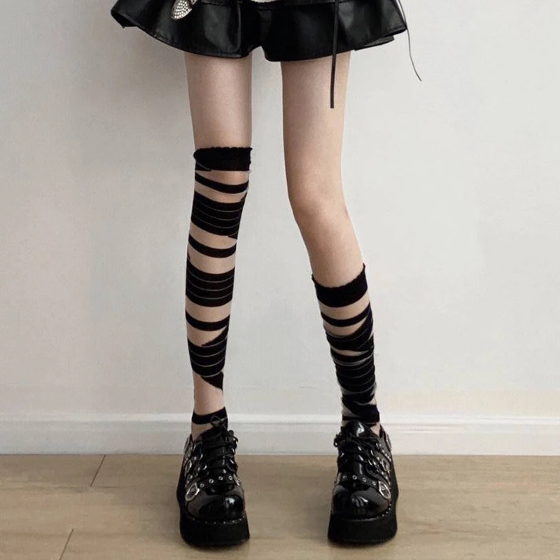 Lolita Stocking Spicy Girl Black White Bandage Knee Socks Sexy Women\'s Socks Hot Selling Ultrathin JK Loose Socks