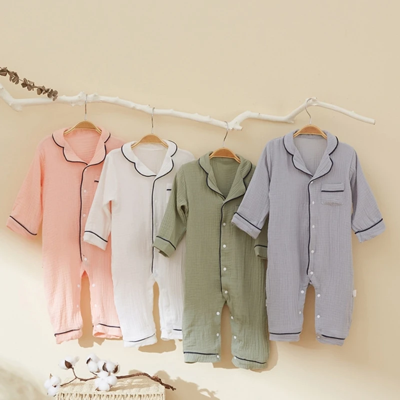 Baby Rompers Boys Girls Sleep Play Pajamas Organic Cotton Long Sleeve One-Piece Jumpsuit Button Down Newborn Sleepsuit Pjs
