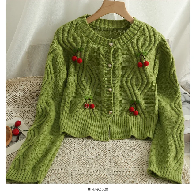 YuooMuoo Chic Fashion Cherry Knitted Cardigan Women Autumn