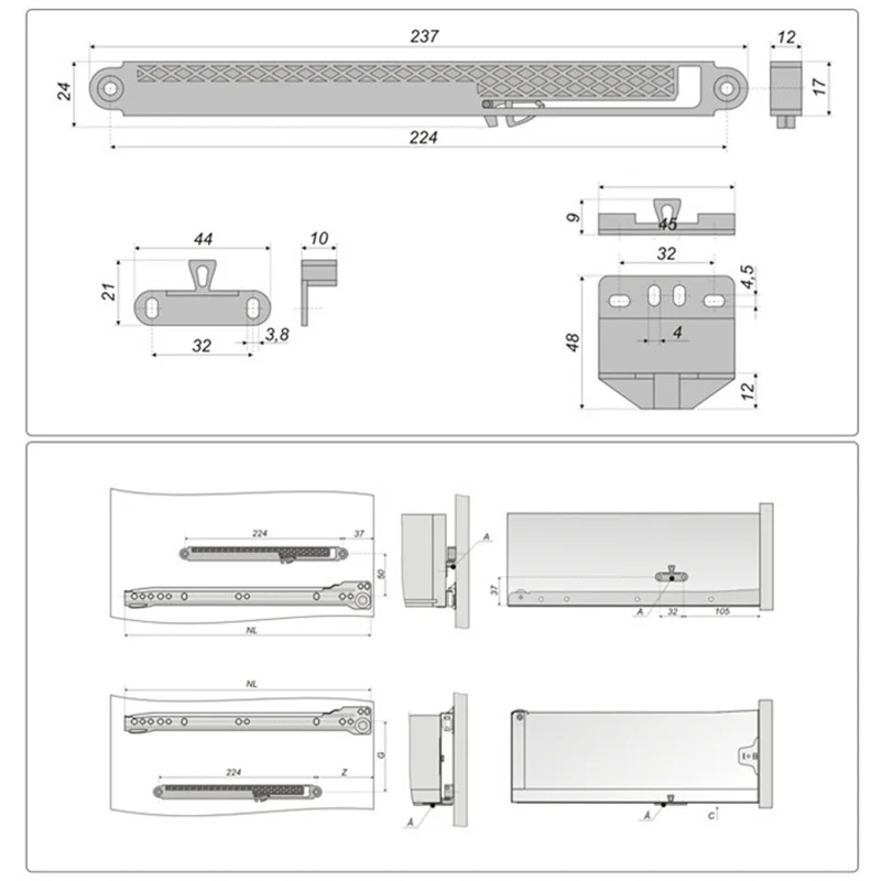 Drawer Soft-Closing System Cabinet Kitchen Track Add-on Adapter