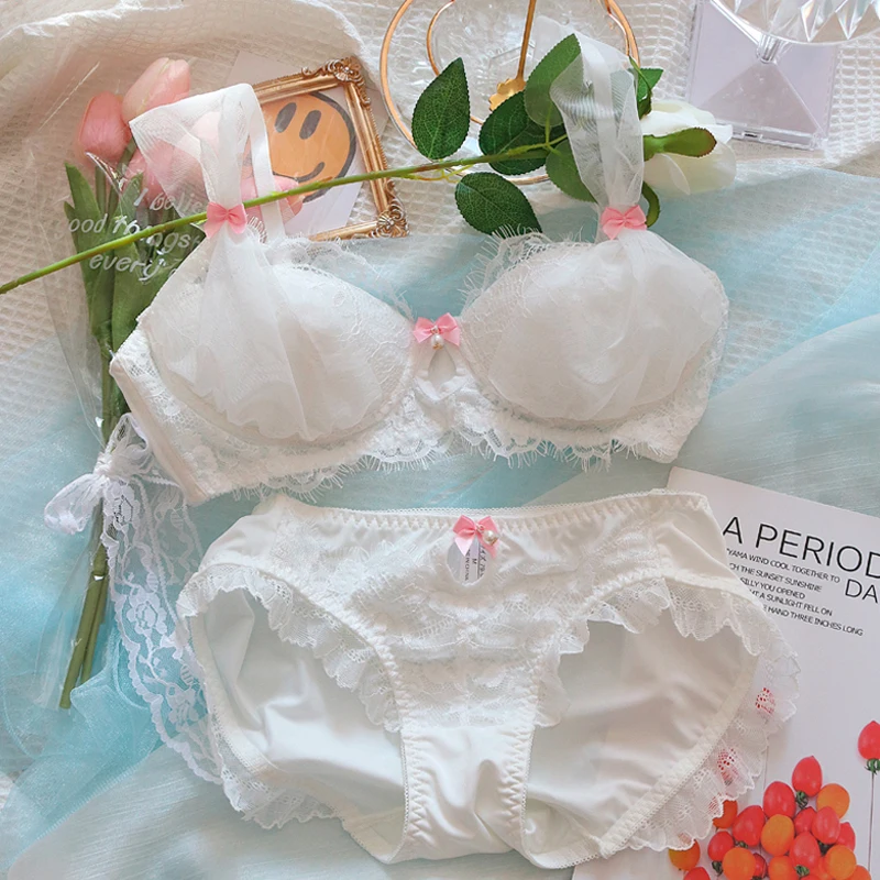 Pure White Bra and Panty Set Japanese Lolita Girls Underwear Women Lingerie  Ultra-thin Sexy Cute Wire Free Back Closure Bralette - AliExpress