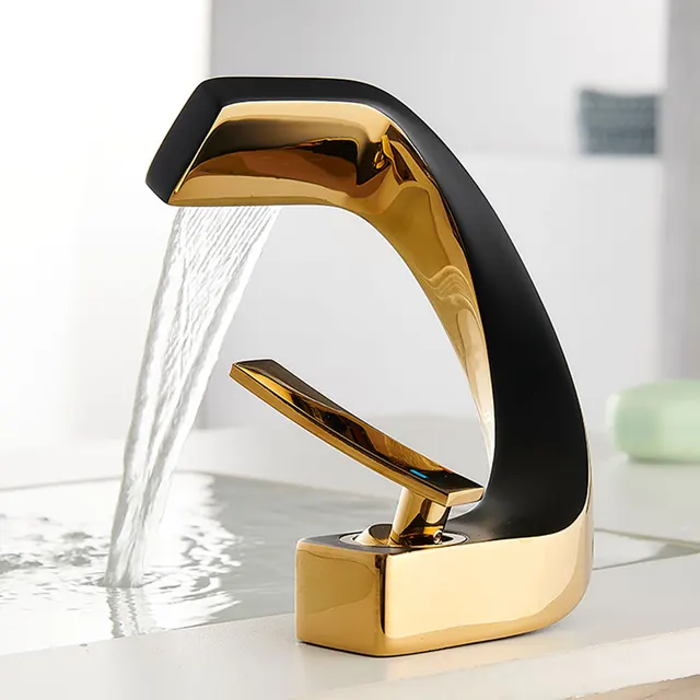 ห้องน้ําดาดฟ้าติดตั้งก๊อกน้ําอ่างล้างหน้าสีดําอ่างล้างจานแตะเดี่ยวหลุมน้ําแตะร้อนและเย็น mitigeur salle de bain ก๊อกน้ําผสม 2