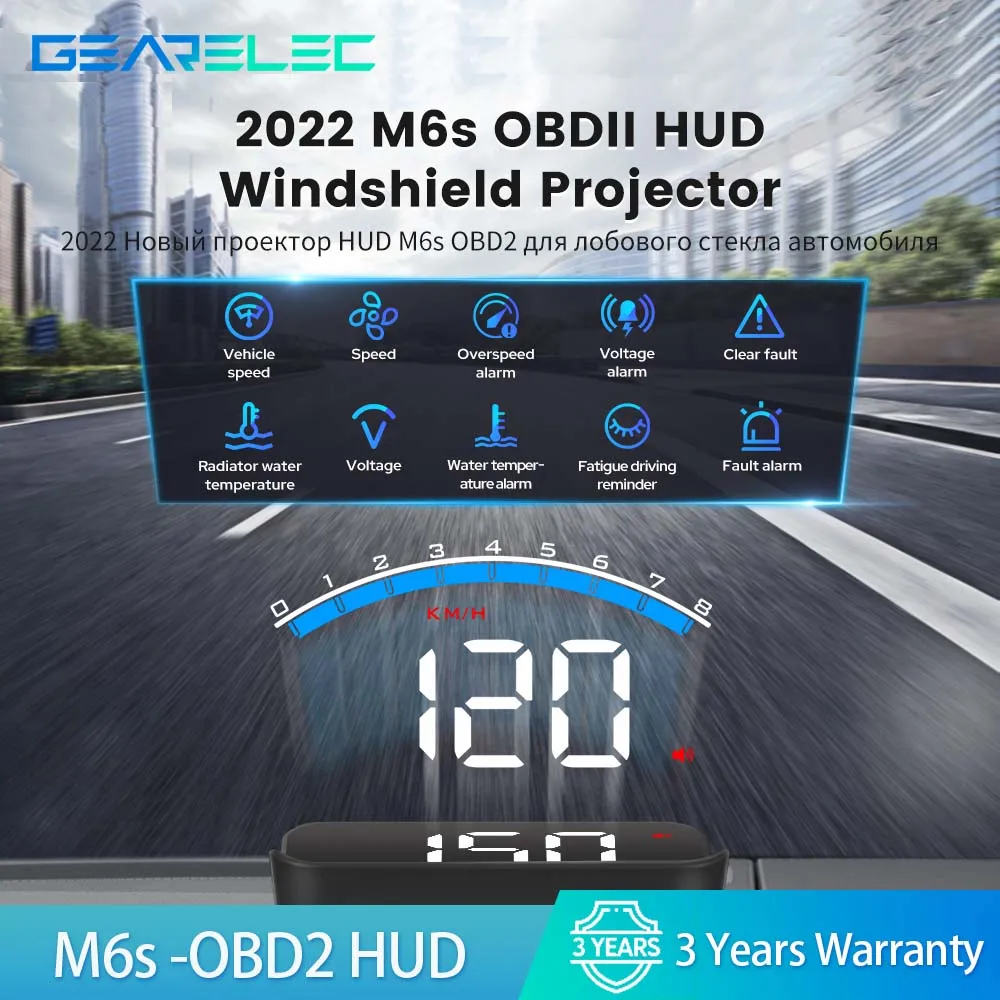 M6s Obd2 Hud Head Up Display Auto Electronics Overspeed Alarm ...