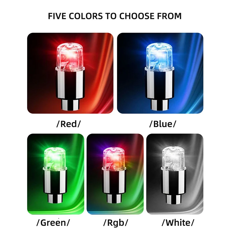 Tire Valve Cap Lights Colorful LED Wheel Neon Light For Car Motorcycles Bicycles 4PCS