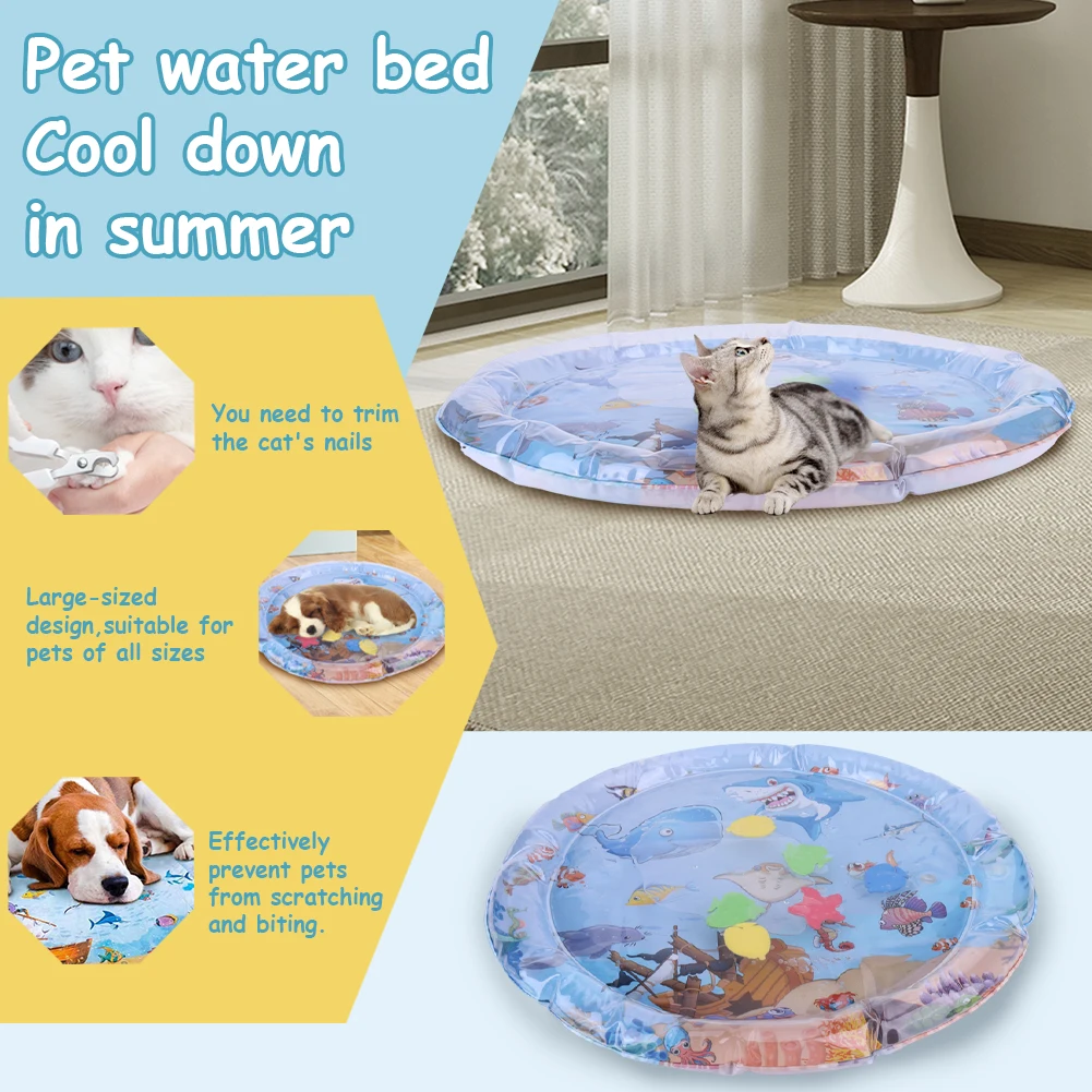 Extra Thick Aqua Interactive Cat Play Mat Floating Fish Cat Toys Cat Water Sensory Playmat Pet Cooling Mat for Running Water Fun