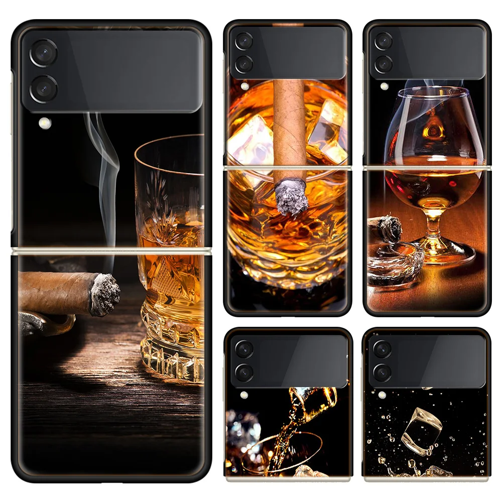 Sigaro Whisky Ice Drink Custodia Per Telefono Per Samsung Galaxy Z Flip 5 Flip 4 3 5G Funda Black Coque Hard Pc Luxury Cover Z Flip 5 Case