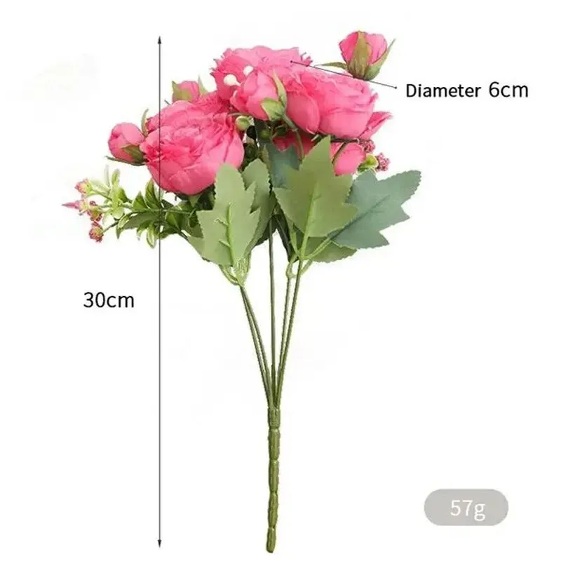 Artificial flower 30cm rose pink silk bouquet peony 5 big head 4 small bud bride wedding home decoration